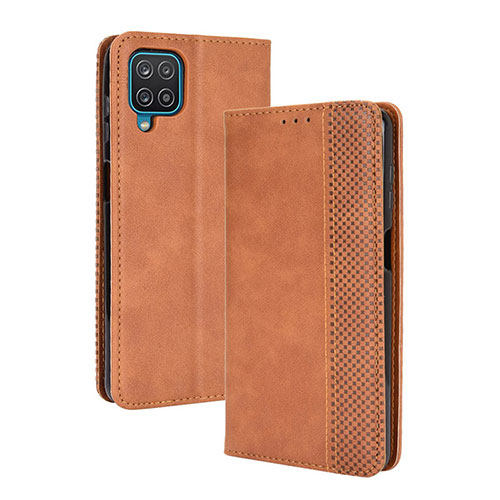Leather Case Stands Flip Cover Holder BY4 for Samsung Galaxy M32 4G Brown