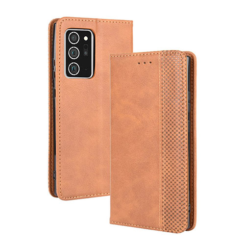 Leather Case Stands Flip Cover Holder BY4 for Samsung Galaxy Note 20 Ultra 5G Brown