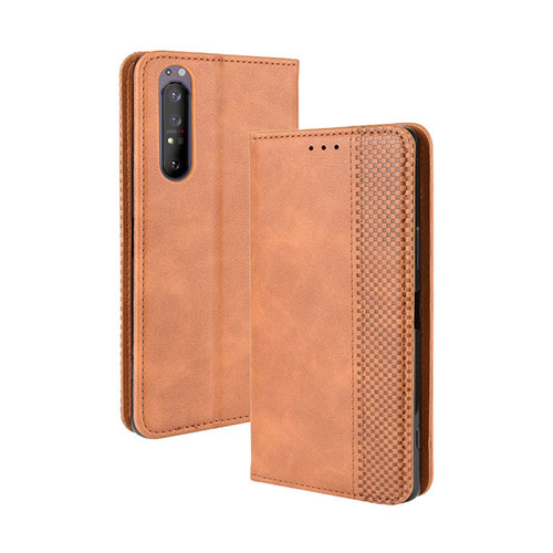Leather Case Stands Flip Cover Holder BY4 for Sony Xperia 1 II Brown