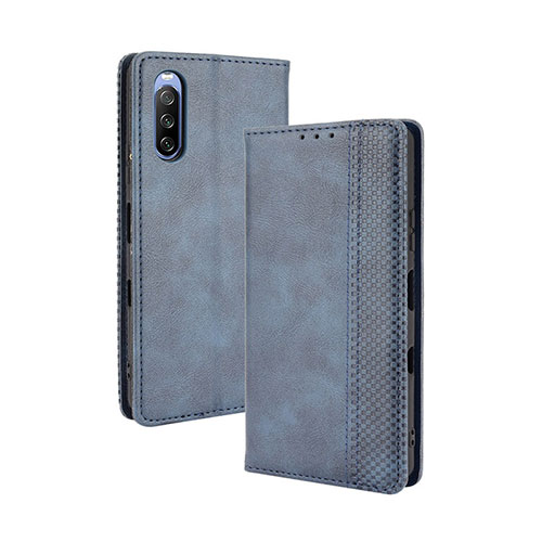 Leather Case Stands Flip Cover Holder BY4 for Sony Xperia 10 III Blue