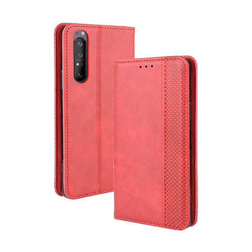 Leather Case Stands Flip Cover Holder BY4 for Sony Xperia 5 II Red