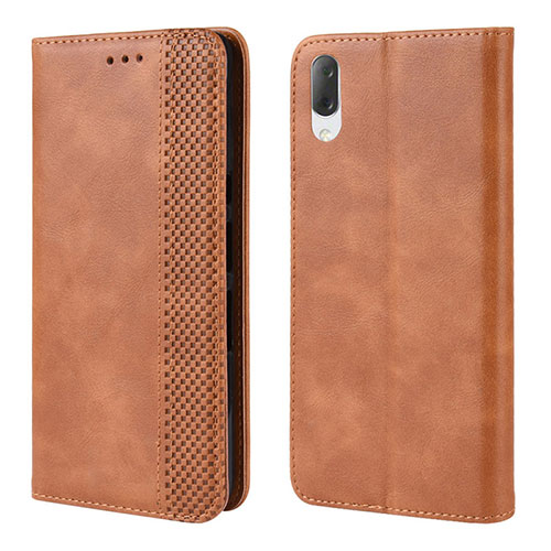 Leather Case Stands Flip Cover Holder BY4 for Sony Xperia L3 Brown