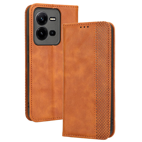 Leather Case Stands Flip Cover Holder BY4 for Vivo V25 5G Brown