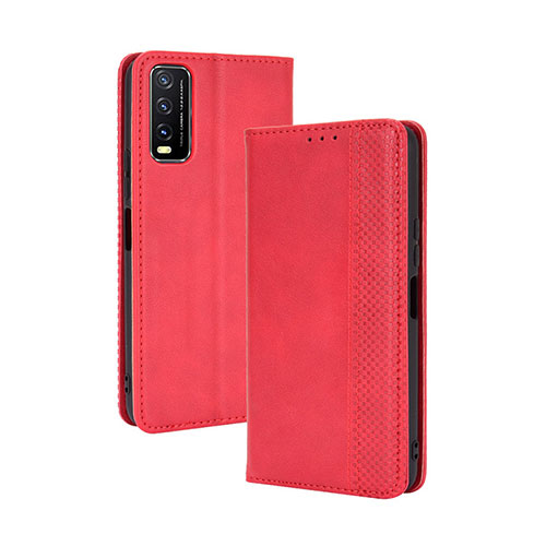 Leather Case Stands Flip Cover Holder BY4 for Vivo Y11s Red
