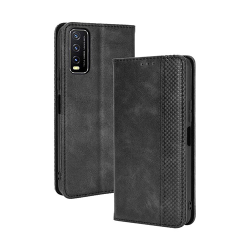 Leather Case Stands Flip Cover Holder BY4 for Vivo Y20 Black