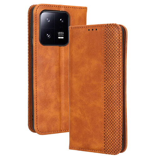 Leather Case Stands Flip Cover Holder BY4 for Xiaomi Mi 13 Pro 5G Brown