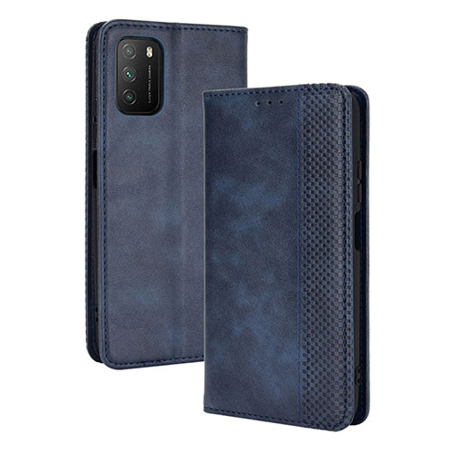 Leather Case Stands Flip Cover Holder BY4 for Xiaomi Poco M3 Blue