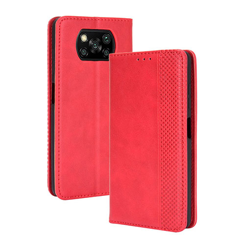 Leather Case Stands Flip Cover Holder BY4 for Xiaomi Poco X3 NFC Red
