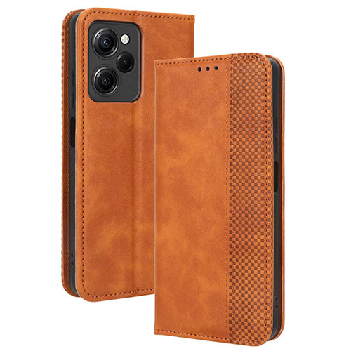 Leather Case Stands Flip Cover Holder BY4 for Xiaomi Poco X5 Pro 5G Brown