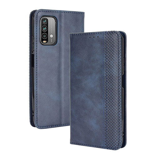 Leather Case Stands Flip Cover Holder BY4 for Xiaomi Redmi 9T 4G Blue