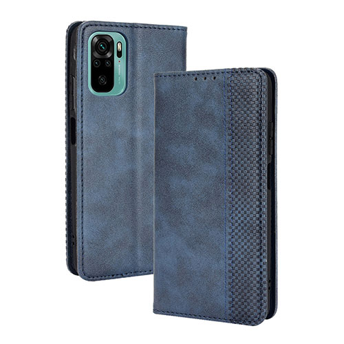 Leather Case Stands Flip Cover Holder BY4 for Xiaomi Redmi Note 10S 4G Blue