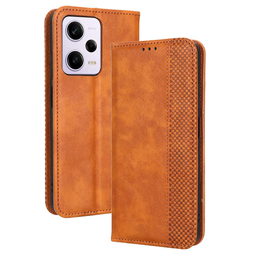 Leather Case Stands Flip Cover Holder BY4 for Xiaomi Redmi Note 12 Pro 5G Brown