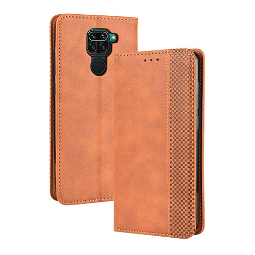 Leather Case Stands Flip Cover Holder BY4 for Xiaomi Redmi Note 9 Brown