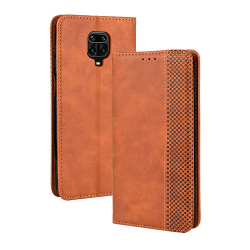 Leather Case Stands Flip Cover Holder BY4 for Xiaomi Redmi Note 9 Pro Max Brown