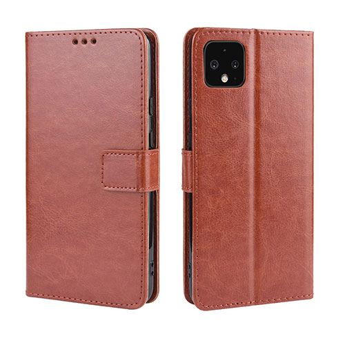 Leather Case Stands Flip Cover Holder BY5 for Google Pixel 4 Brown