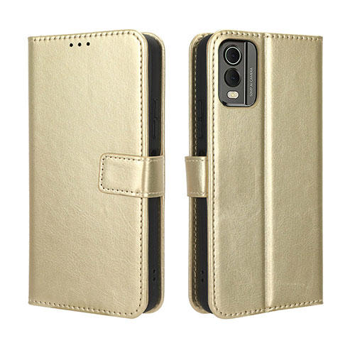 Leather Case Stands Flip Cover Holder BY5 for Nokia C32 Gold