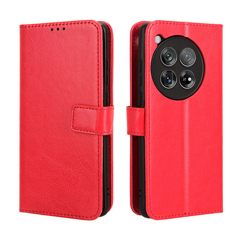 Leather Case Stands Flip Cover Holder BY5 for OnePlus Ace 3 5G Red