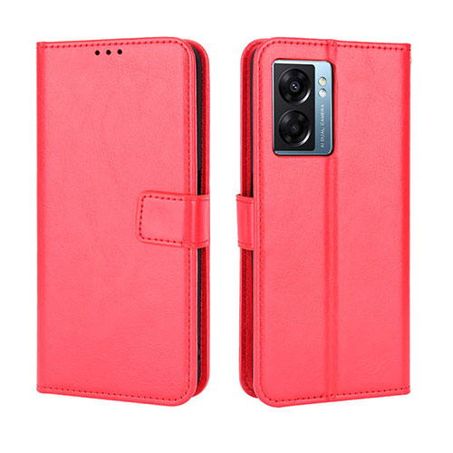 Leather Case Stands Flip Cover Holder BY5 for Oppo A56S 5G Red