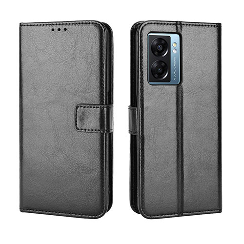 Leather Case Stands Flip Cover Holder BY5 for Oppo A57 5G Black