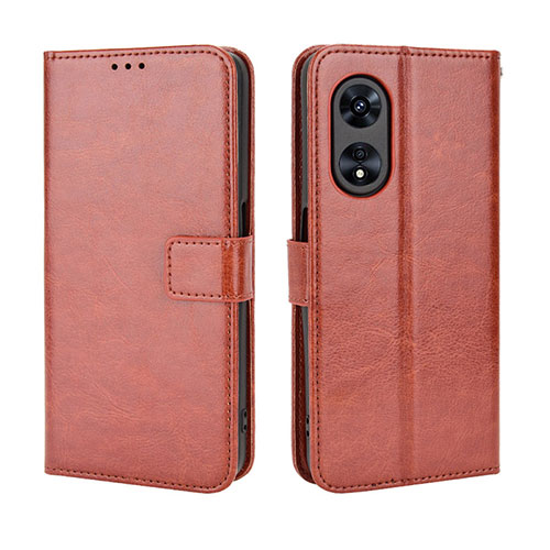 Leather Case Stands Flip Cover Holder BY5 for Oppo A78 5G Brown