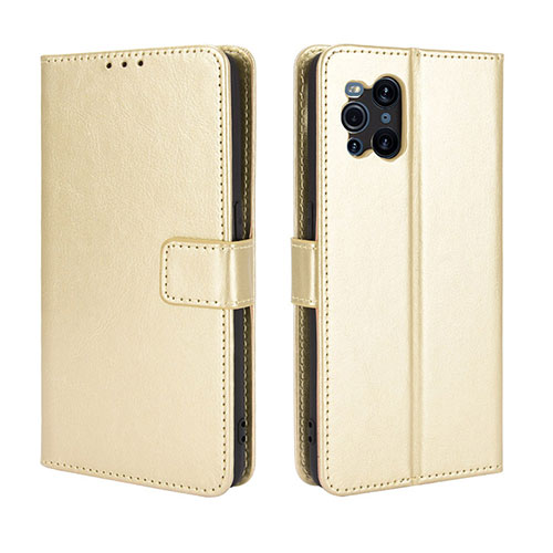 Leather Case Stands Flip Cover Holder BY5 for Oppo Find X3 Pro 5G Gold