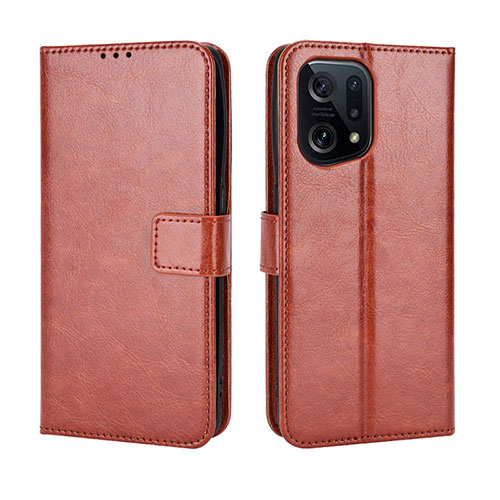 Leather Case Stands Flip Cover Holder BY5 for Oppo Find X5 5G Brown