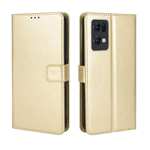 Leather Case Stands Flip Cover Holder BY5 for Oppo Reno7 Pro 5G Gold