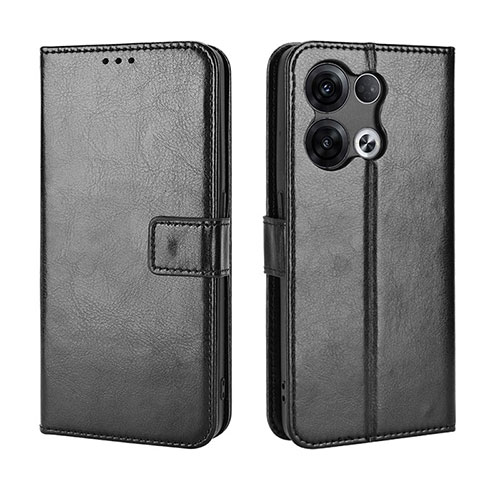 Leather Case Stands Flip Cover Holder BY5 for Oppo Reno9 Pro 5G Black