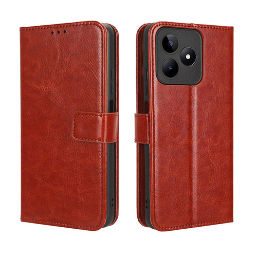 Leather Case Stands Flip Cover Holder BY5 for Realme C51 Brown