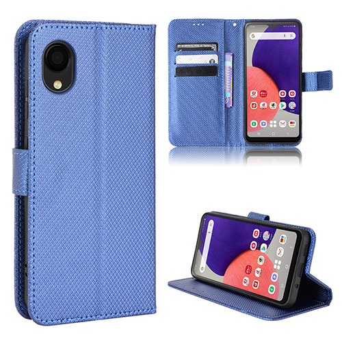 Leather Case Stands Flip Cover Holder BY5 for Samsung Galaxy A22 5G SC-56B Blue