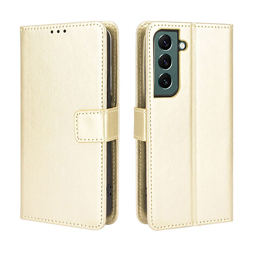 Leather Case Stands Flip Cover Holder BY5 for Samsung Galaxy S22 5G Gold