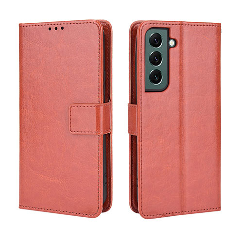 Leather Case Stands Flip Cover Holder BY5 for Samsung Galaxy S23 5G Brown