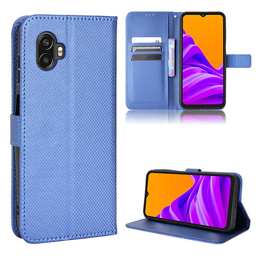 Leather Case Stands Flip Cover Holder BY5 for Samsung Galaxy XCover 6 Pro 5G Blue