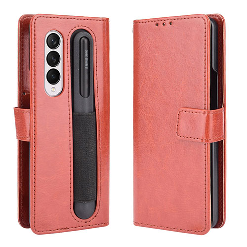 Leather Case Stands Flip Cover Holder BY5 for Samsung Galaxy Z Fold4 5G Brown