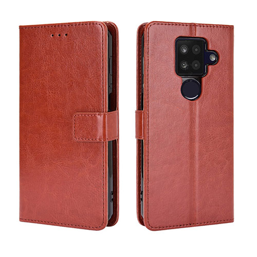 Leather Case Stands Flip Cover Holder BY5 for Sharp Aquos Sense4 Plus Brown
