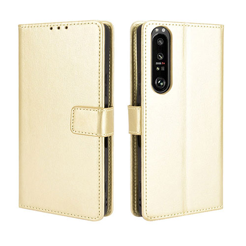 Leather Case Stands Flip Cover Holder BY5 for Sony Xperia 1 III Gold