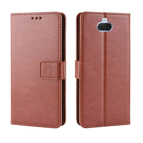 Leather Case Stands Flip Cover Holder BY5 for Sony Xperia 10 Plus Brown