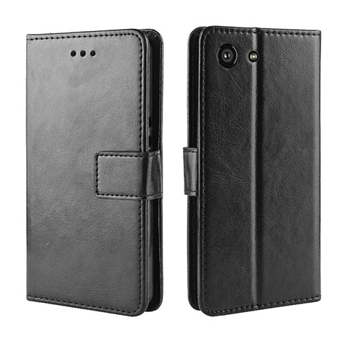 Leather Case Stands Flip Cover Holder BY5 for Sony Xperia Ace Black