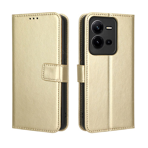 Leather Case Stands Flip Cover Holder BY5 for Vivo V25 5G Gold