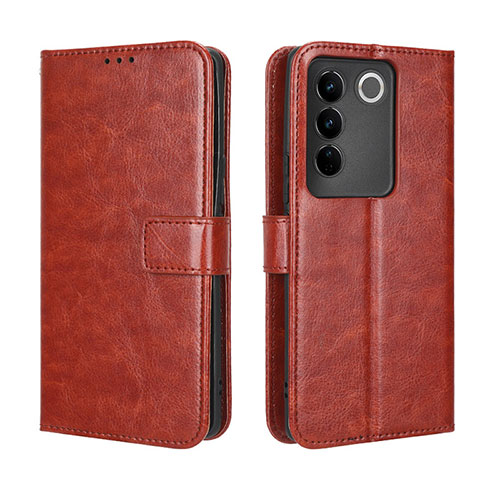 Leather Case Stands Flip Cover Holder BY5 for Vivo V27 5G Brown