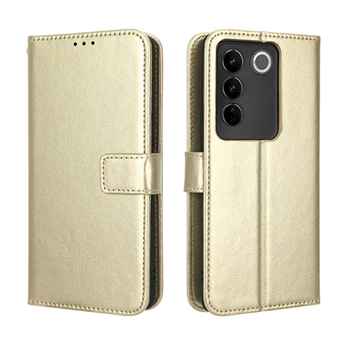 Leather Case Stands Flip Cover Holder BY5 for Vivo V27 Pro 5G Gold