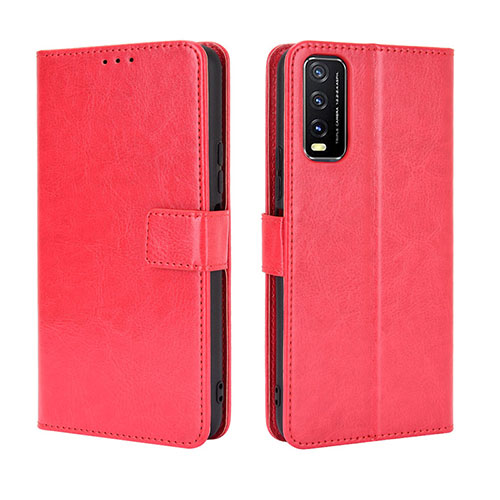 Leather Case Stands Flip Cover Holder BY5 for Vivo Y20s Red