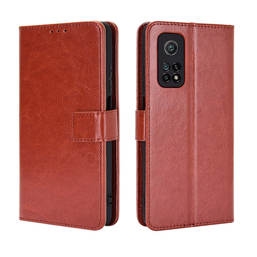 Leather Case Stands Flip Cover Holder BY5 for Xiaomi Mi 10T Pro 5G Brown