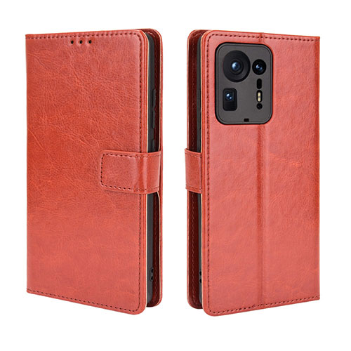 Leather Case Stands Flip Cover Holder BY5 for Xiaomi Mi Mix 4 5G Brown