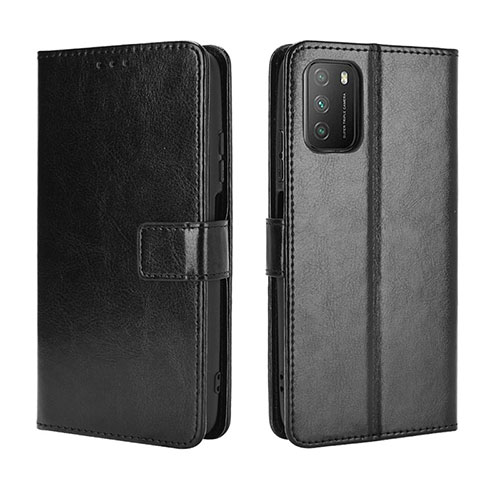 Leather Case Stands Flip Cover Holder BY5 for Xiaomi Poco M3 Black