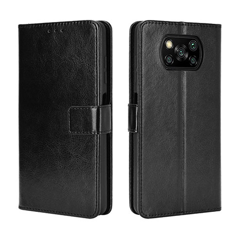 Leather Case Stands Flip Cover Holder BY5 for Xiaomi Poco X3 NFC Black