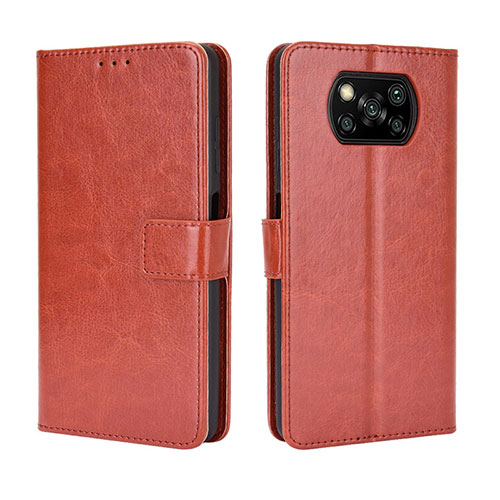 Leather Case Stands Flip Cover Holder BY5 for Xiaomi Poco X3 NFC Brown