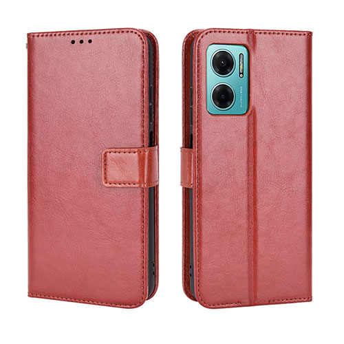 Leather Case Stands Flip Cover Holder BY5 for Xiaomi Redmi Note 11E 5G Brown