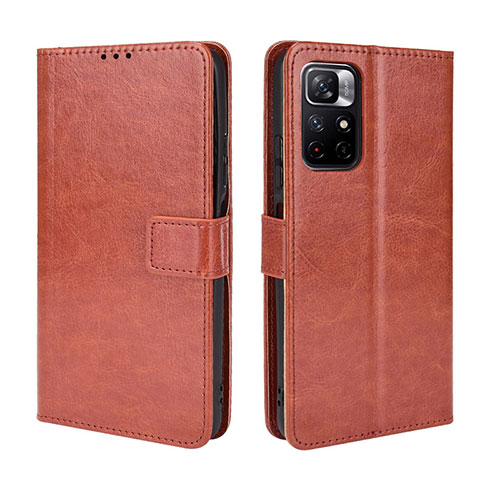 Leather Case Stands Flip Cover Holder BY5 for Xiaomi Redmi Note 11S 5G Brown