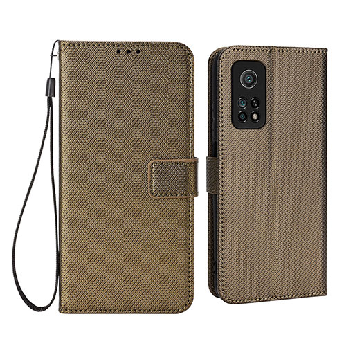 Leather Case Stands Flip Cover Holder BY6 for Xiaomi Mi 10T 5G Brown